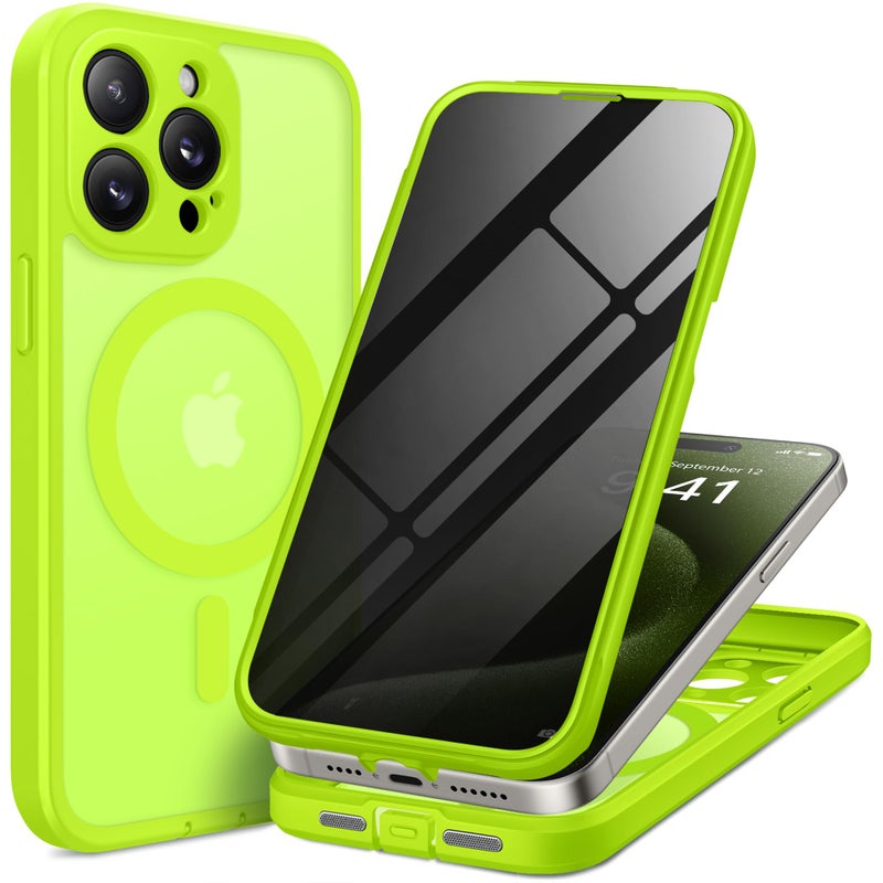 TIESZEN for iPhone 15 Pro Max Case, Compatible with MagSafe, Built-in Privacy Screen Protector and Camera Protection, Anti Spy Full Body Dustproof Shockproof Hard Phone Case 6.7", Matte Green - Image 1