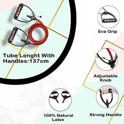 Wearslim ® TPE and Foam Premium Resistance Band Exercise Cord with Workout Plans Professional Toning Tube Exerciser with Comfort Handles Red 35-40 Lbs - Image 3