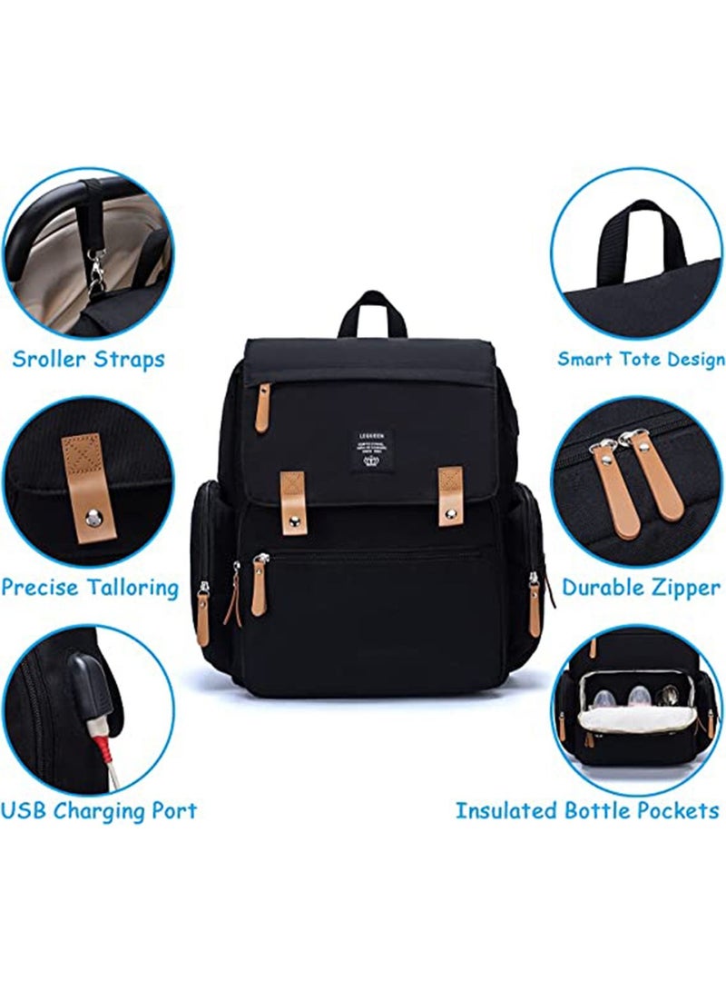 GT-Wheel Diaper Backpack, Waterproof Canvas Baby Bag with Insulated Pockets Stroller Straps Changing Pad - Image 5