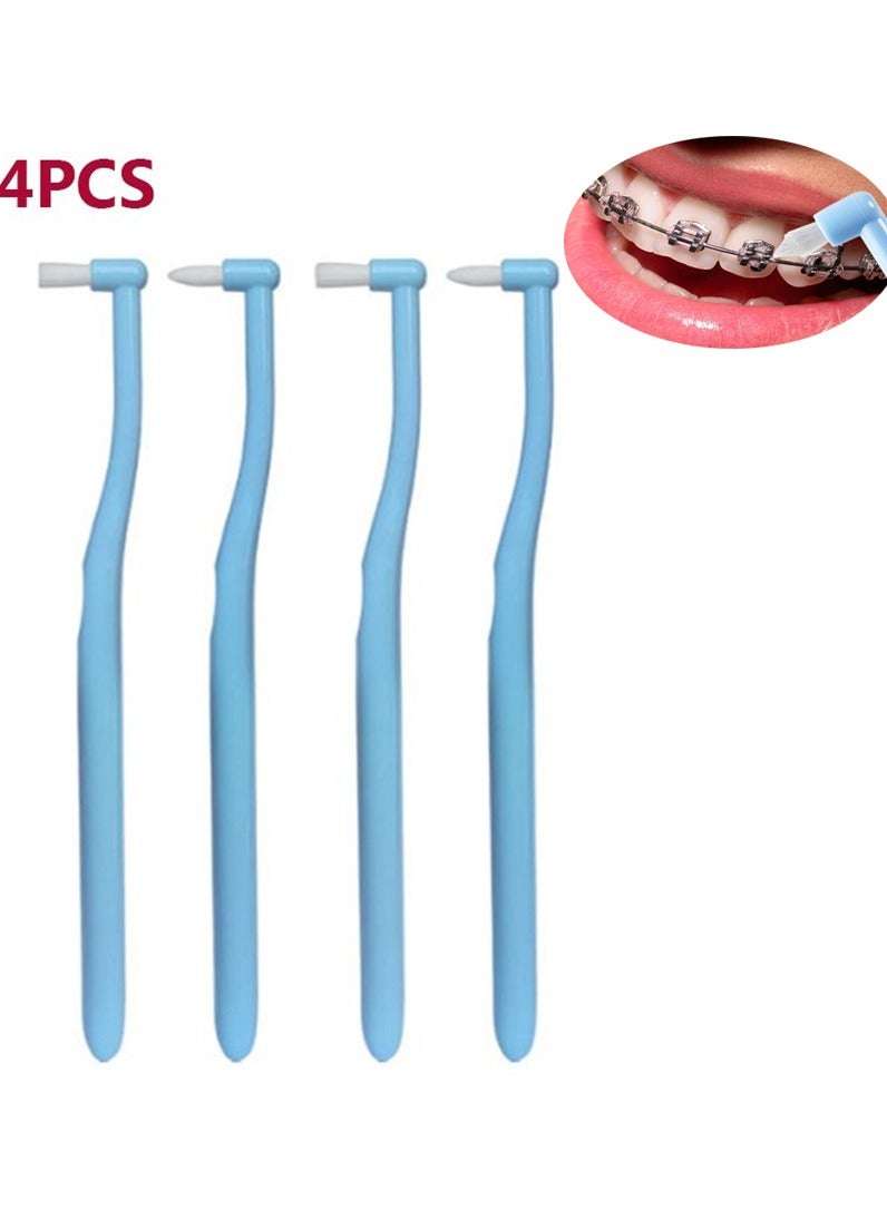 4 Pack Single End Plush Toothbrush, Cone Flat Trimming Teeth Cleaner, Interdental Toothbrush, Plush Gap Toothbrush, Used for Orthodontic Detail Cleaning, Blue - Image 1
