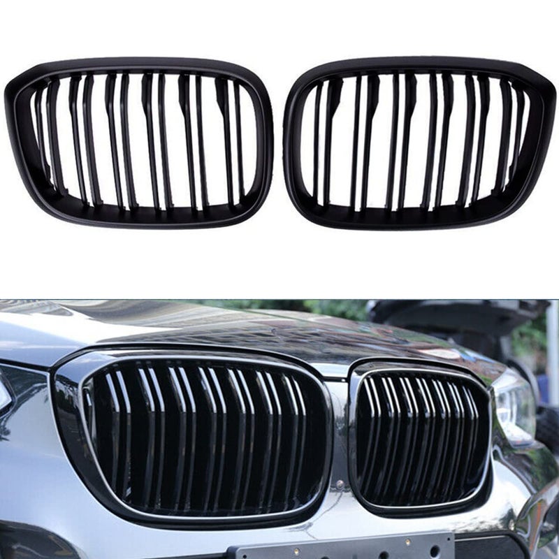 2 pcs Black Double Slats Gloss Black Grilles Compatible with X3 X4 20182021 G01 G02 Front Hood Grill Insert Replacement