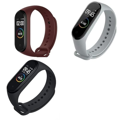 INEFABLE Mi Band 3 and 4 Straps Original for Mi Band M3 and M4 Wristband Strap Soft Silicone Adjustable Band Strap-Black-Grey-Wine-Pack of 3 - Image 1