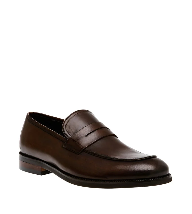 STEVE MADDEN Pardito Brown Leather Loafers & Moccassins