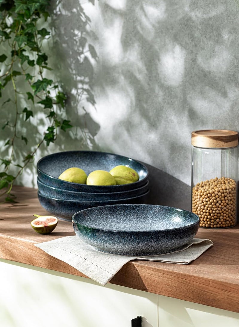 SQS CERAMICS طقم أطباق تقديم كبيرة من SQS CERAMICS مكون من 4 قطع سعة 65 أونصة أطباق ضحلة واسعة لأطباق المعكرونة للحفلات والترفيه آمنة للاستخدام في الميكروويف باللون الأزرق الداكن - Image 5