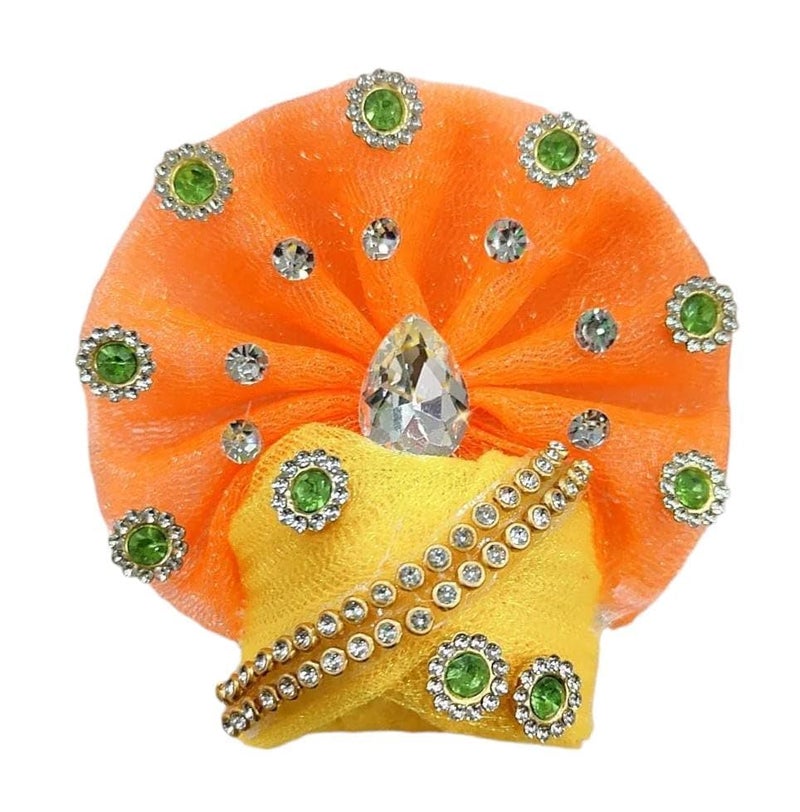 Partish Laddu Gopal Dress with Mukut l Ladoo Gopal Dress l Bal Gopal l Kanha Ji Thakur Ji Heavy DressYellowOrange Size 6 - Image 5