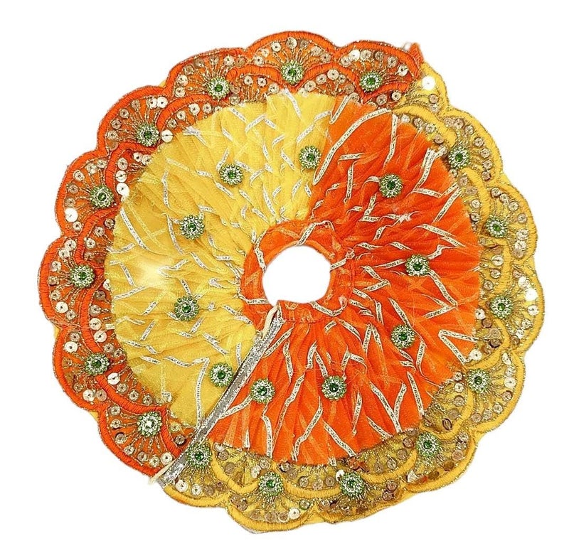 Partish Laddu Gopal Dress with Mukut l Ladoo Gopal Dress l Bal Gopal l Kanha Ji Thakur Ji Heavy DressYellowOrange Size 6 - Image 3