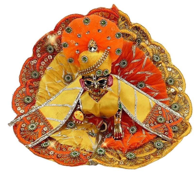 Partish Laddu Gopal Dress with Mukut l Ladoo Gopal Dress l Bal Gopal l Kanha Ji Thakur Ji Heavy DressYellowOrange Size 6 - Image 2
