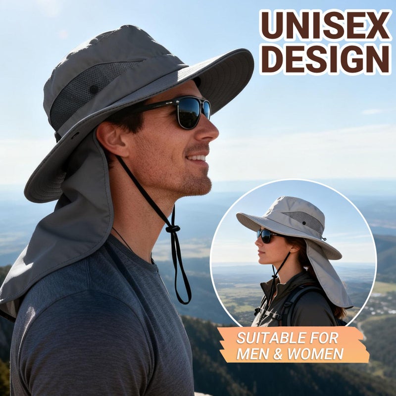PFFY Sun Bucket Hats for Men Women Fishing Hat UV Protection Wide Brim Beach Safari Hiking Hat Darkgray (with Neck Flap) - Image 2