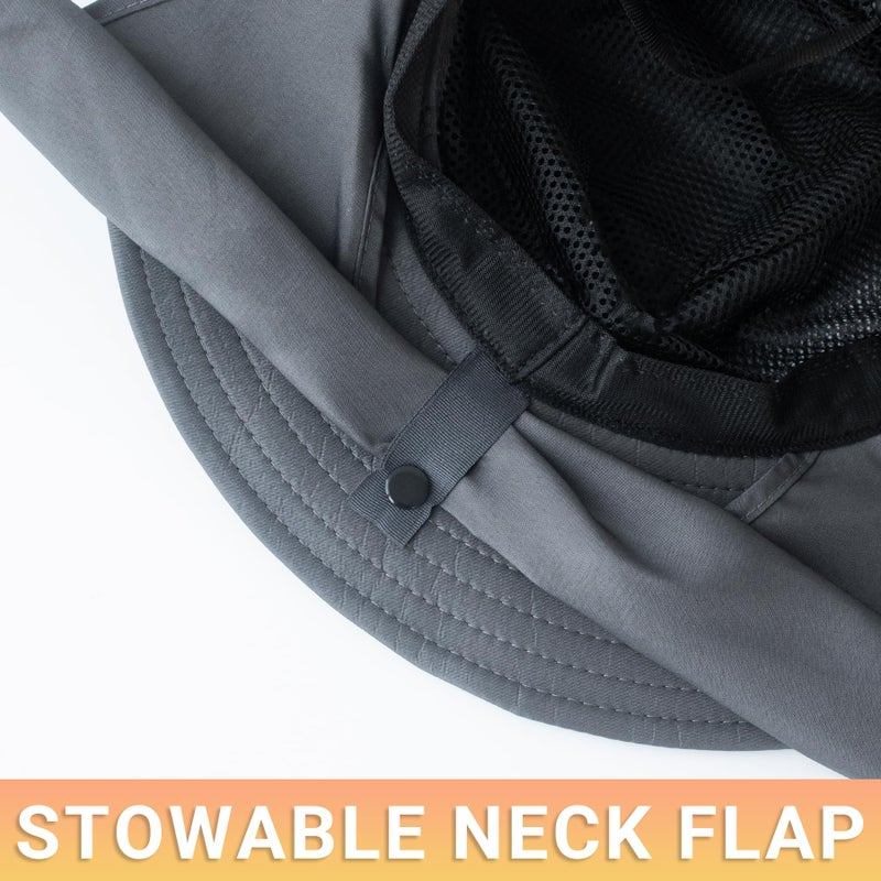 PFFY Sun Bucket Hats for Men Women Fishing Hat UV Protection Wide Brim Beach Safari Hiking Hat Darkgray (with Neck Flap) - Image 4
