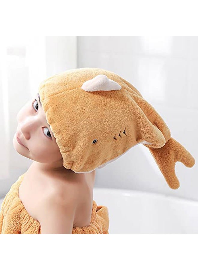 Foyadi Hair Drying Towel for Kids Girls, Cute Cartoon Absorbent Quick Drying Bath Wrap Set for Bathing, Swimming Pool, Soft Microfiber Cap for Curly Long & Wet Hair, Yellow Towel - Image 3