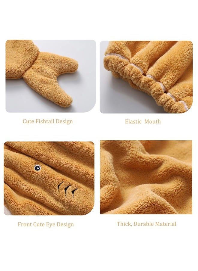 Foyadi Hair Drying Towel for Kids Girls, Cute Cartoon Absorbent Quick Drying Bath Wrap Set for Bathing, Swimming Pool, Soft Microfiber Cap for Curly Long & Wet Hair, Yellow Towel - Image 4