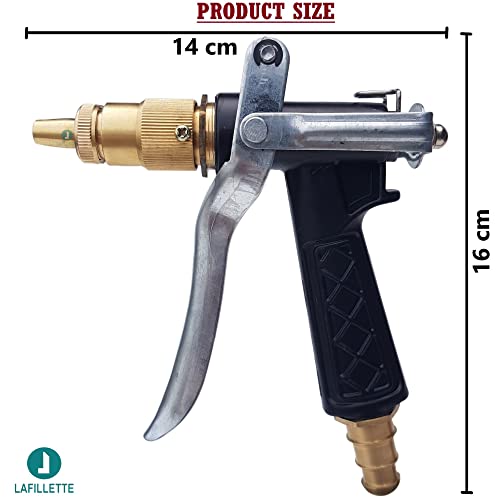 LAFILLETTE High Pressure Brass Hose Nozzle Adjustable Water Spray gun for car Motorbike And Vehicle Cleaning, Gardening, Washing (Black) - Image 2