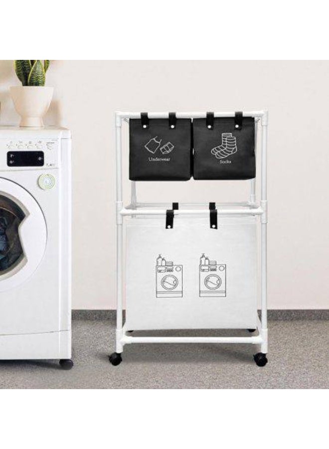2-Tier Laundry Basket Stand – Clothes Organizer with Metal and Fabric Legs | Multi-Compartment Laundry Basket for Easy Clothes Sorting TO - Image 1