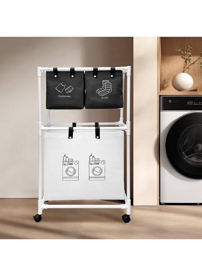 2-Tier Laundry Basket Stand – Clothes Organizer with Metal and Fabric Legs | Multi-Compartment Laundry Basket for Easy Clothes Sorting TO - Image 2