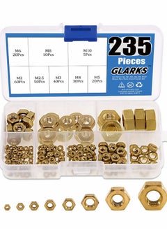 235Pcs Metric Brass Hex Nuts Assortment Kit for Screw Bolt High-Strength (M2 M2.5 M3 M4 M5 M6 M8 M10)
