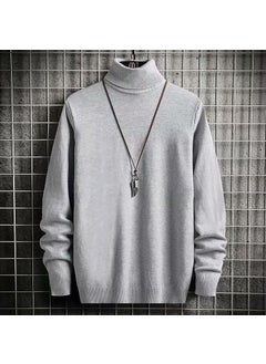 Generic Mens Fashion Turtleneck Sweater Thick Knitwear Grey 