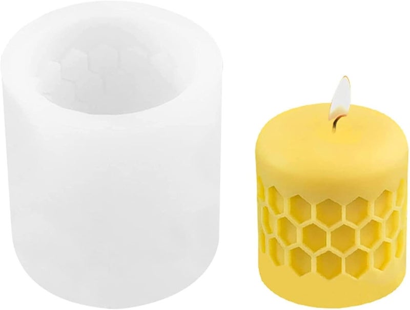 SOFTCREATO Bee Honeycomb Pattern Bubble Candle Mold I 3D Fondant Cylindrical Pillar Silicone Epoxy Mould I 3D Beehive Candle Mold for DIY Handmade Ornament Chocolate Cake Dcor Aromatherapy Soap Resin Art Craft Making