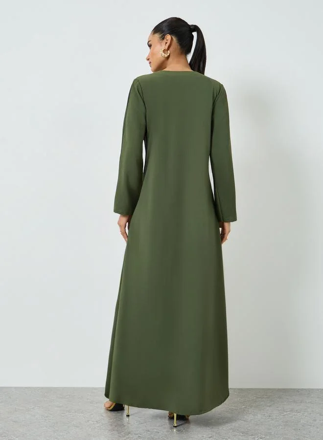 Maxim Creation  Olive Embroidered V Neck Jalabiya for Women | Best Price UAE