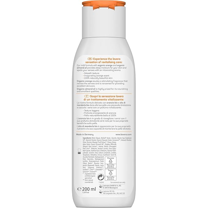 lavera Body Lotion Vitalizing - Body Milk with orange & almond oil - body milk for normal skin - PETA certified - biodegradable - vegan - natural cosmetics - 6.76 fl.oz. - Image 2