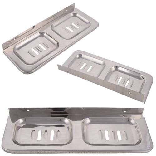 Shruti (Saloni) Heavy Duty Classic Stainless Steel Double Square Soap Dish/Soap Tray/Soap Rack for Multi Bathroom Accessories (8 cm x 6.25 cm x 6.25 cm, Metallic) -1686 - Image 1