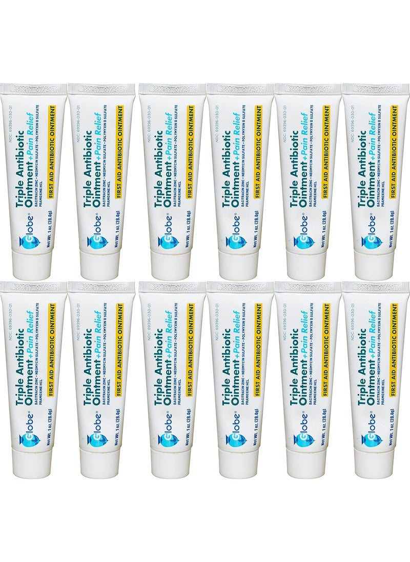 Globe Globe Triple Antibiotic + Pain Relief Dual Action Ointment, 1 Oz | 24 Hour Pain and Infection Protection (12- Value Pack) (12 Pack) 
