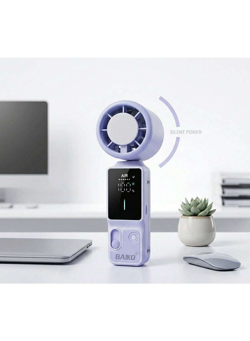 BAIKO SS039 Portable Foldable Mini Handheld Fan with LED Digital Display, Type-C Charging, 3000mAh Battery, High-Speed Cooling Fan for Office, Travel, Camping & Home - Image 1