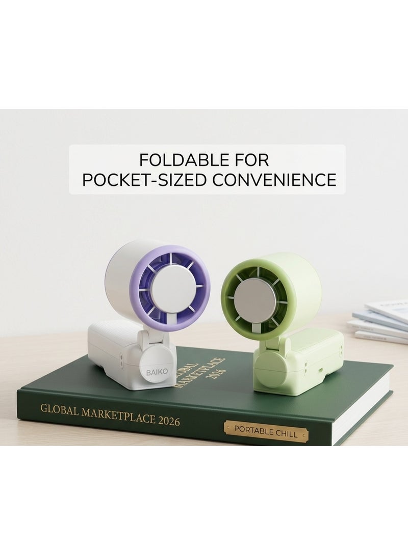 BAIKO SS039 Portable Foldable Mini Handheld Fan with LED Digital Display, Type-C Charging, 3000mAh Battery, High-Speed Cooling Fan for Office, Travel, Camping & Home - Image 3