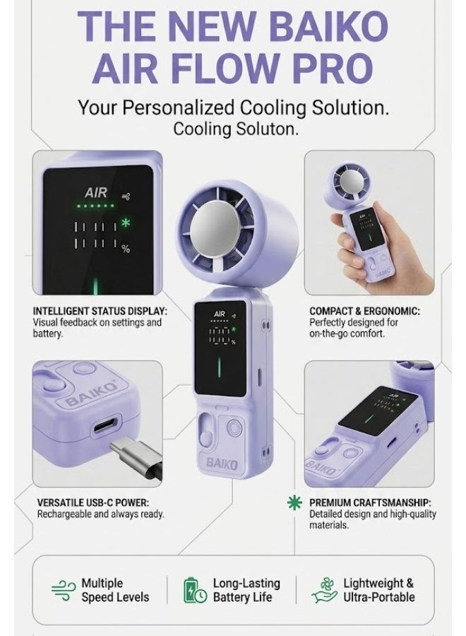 BAIKO Portable Mini Handheld Fan 3000mAh Battery Type-C Charging, , High-Speed Cooling and Foldable Fan with LED Digital Display for Office, Travel, Camping & Home - Image 3