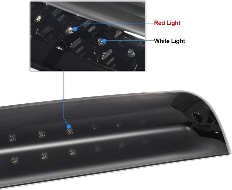 Partsam High Mount 3rd Brake Light for Dodge Ram 2009-2017 1500 2500 3500 - 27 LED Red/White with Smoke Lens - Image 5