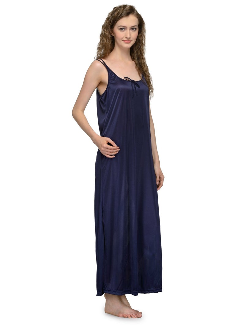 Ananqe Women's Satin Sleepwear, Adjustable Straps, Sizes XS-6XL, 10 Colors - Luxurious Full-Length Satin Nightdress for Comfort & Elegance, Soft & Silky Fabric Navy - Image 4