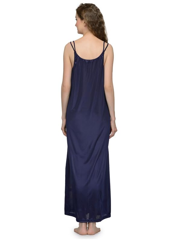 Ananqe Women's Satin Sleepwear, Adjustable Straps, Sizes XS-6XL, 10 Colors - Luxurious Full-Length Satin Nightdress for Comfort & Elegance, Soft & Silky Fabric Navy - Image 3