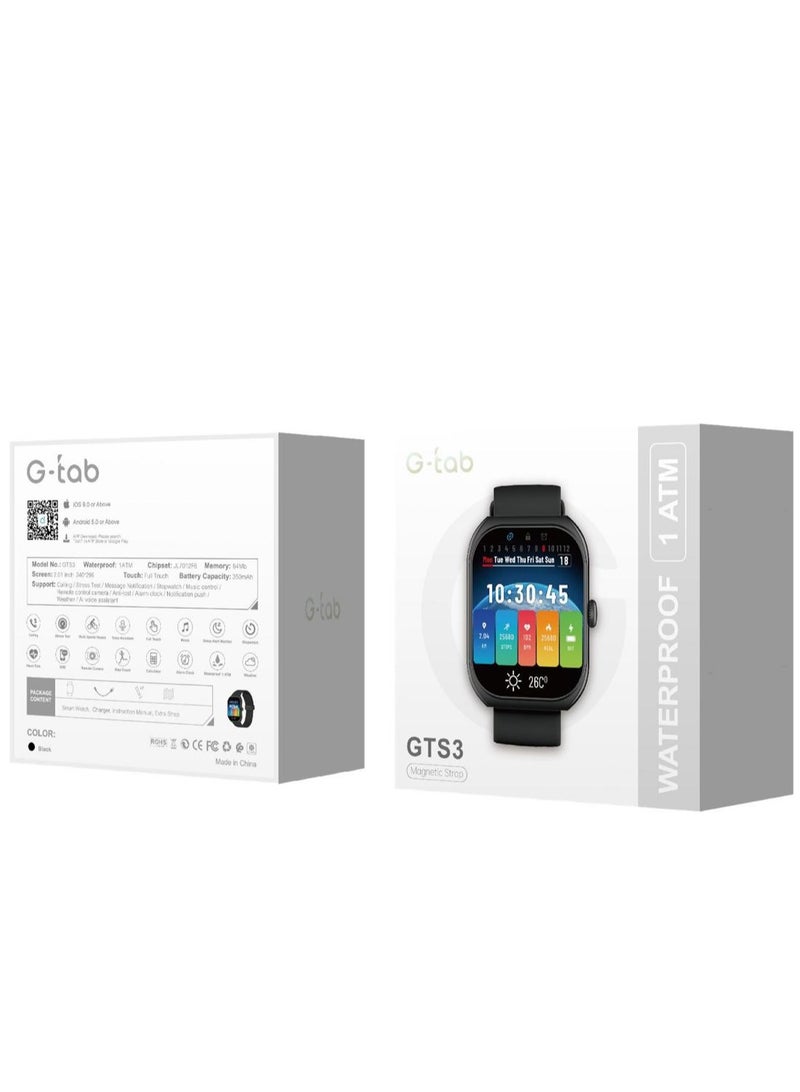 G-TAB GTS3 Smartwatch – 1.32'' HD Display, Bluetooth Calling, Fitness & Health Tracker, Multi-Sport Modes, Waterproof Smart Watch with Magnetic Strap