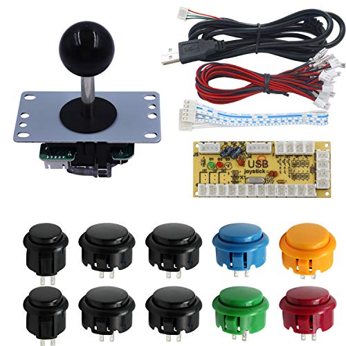 SJ@JX SJJX DIY Arcade Game Button and Joystick Controller Kit for Rapsberry Pi and Windows,5 Pin Joystick and 10 Push Buttons 823a mix black - Image 1