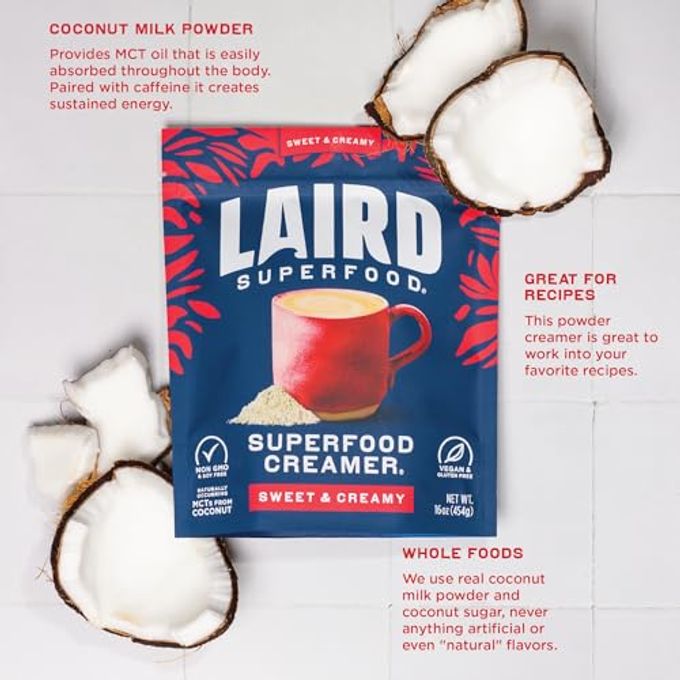 Laird Superfood Non-Dairy Superfood Creamer Coconut Powder Coffee Creamer Sweet & Creamy Gluten Free, Non-GMO, Vegan 16 oz. Bag, Pack of 1 - Image 3