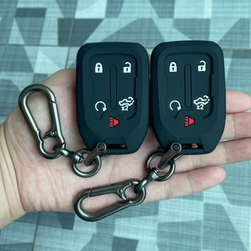 TANDRIVE 2PCS Silicone Smart Key Fob Case Cover for 2023 2022 2021 2020 2019 Chevy Silverado and GMC Sierra 1500 2500HD 3500HD Remote Protector Accessories Holder5Button Black and Black