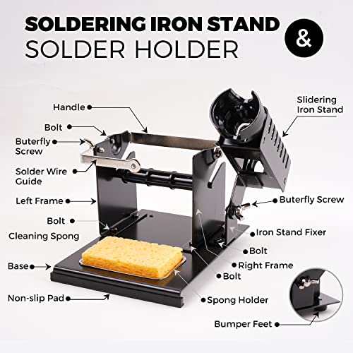 Noah Premium Soldering Iron Holder with Soldering Wire Feeder and Sponge, Soft sponge Tip Cleaner Kit, Heavy Metal Base, Black - Image 3