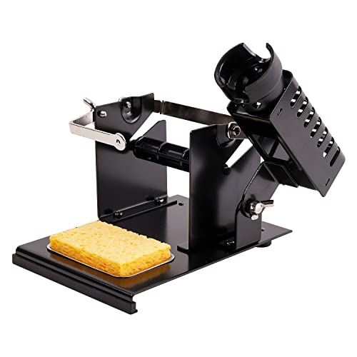 Noah Premium Soldering Iron Holder with Soldering Wire Feeder and Sponge, Soft sponge Tip Cleaner Kit, Heavy Metal Base, Black - Image 1