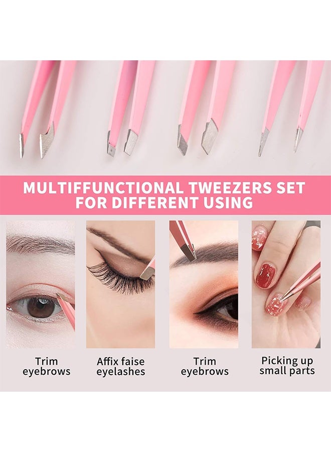 Tweezers Set 4-piece, Professional Stainless Steel Tweezers, Precision Tweezers for Eyebrows, Facial Hair, Ingrown Hair, Splinter, Blackhead and Tick Remover (GREEN) - Image 3