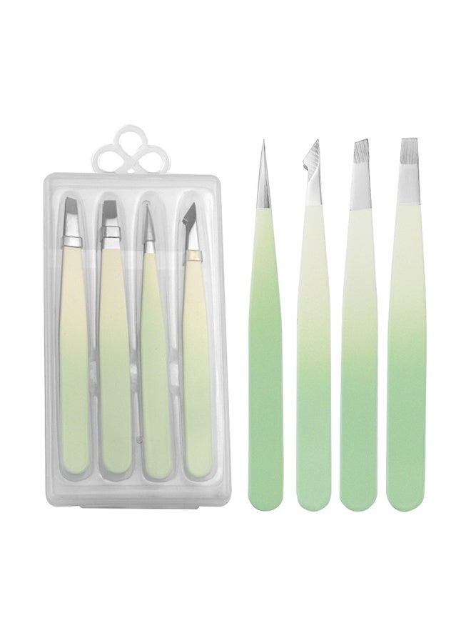 Tweezers Set 4-piece, Professional Stainless Steel Tweezers, Precision Tweezers for Eyebrows, Facial Hair, Ingrown Hair, Splinter, Blackhead and Tick Remover (GREEN) - Image 1