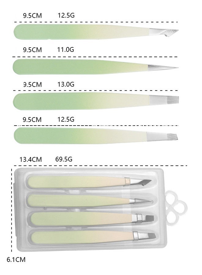 Tweezers Set 4-piece, Professional Stainless Steel Tweezers, Precision Tweezers for Eyebrows, Facial Hair, Ingrown Hair, Splinter, Blackhead and Tick Remover (GREEN) - Image 2