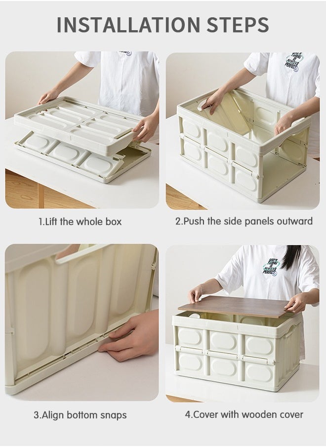 GROIC Plastic Storage Bag Box, Foldable Storage Box with Wooden Lid, Stackable Storage Box, Camping Storage Box, Camping Picnic Supplies  - Image 4