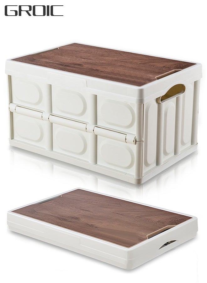 GROIC Plastic Storage Bag Box, Foldable Storage Box with Wooden Lid, Stackable Storage Box, Camping Storage Box, Camping Picnic Supplies  - Image 1