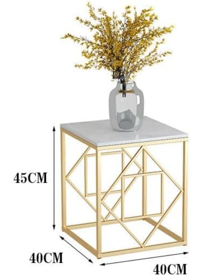 YINZUO Natural White Marble Sofa Side Table, Modern Bedside Coffee Table with Welded Black and Gold Metal Frame, No Assembly Required (Matt Gold, Design 8) - Image 2
