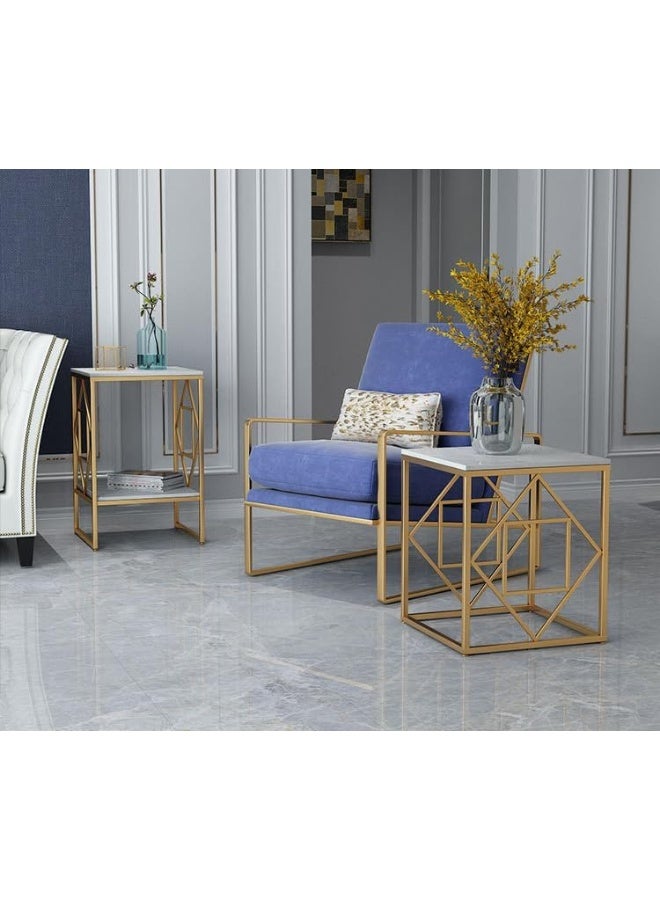 YINZUO Natural White Marble Sofa Side Table, Modern Bedside Coffee Table with Welded Black and Gold Metal Frame, No Assembly Required (Matt Gold, Design 8) - Image 4