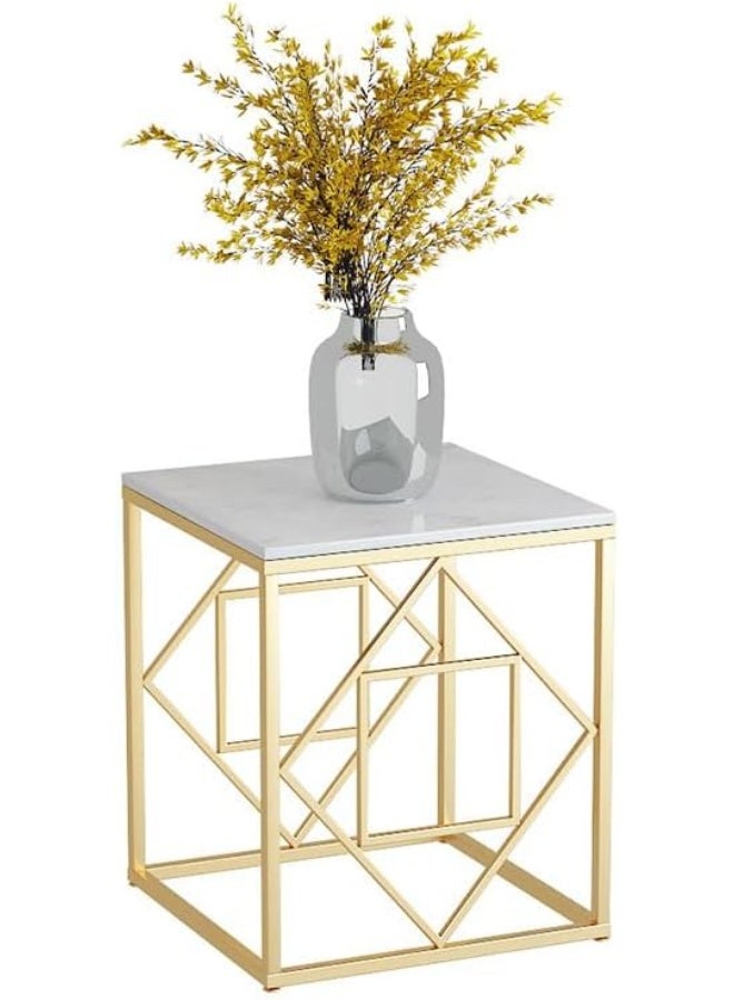 YINZUO Natural White Marble Sofa Side Table, Modern Bedside Coffee Table with Welded Black and Gold Metal Frame, No Assembly Required (Matt Gold, Design 8) - Image 3