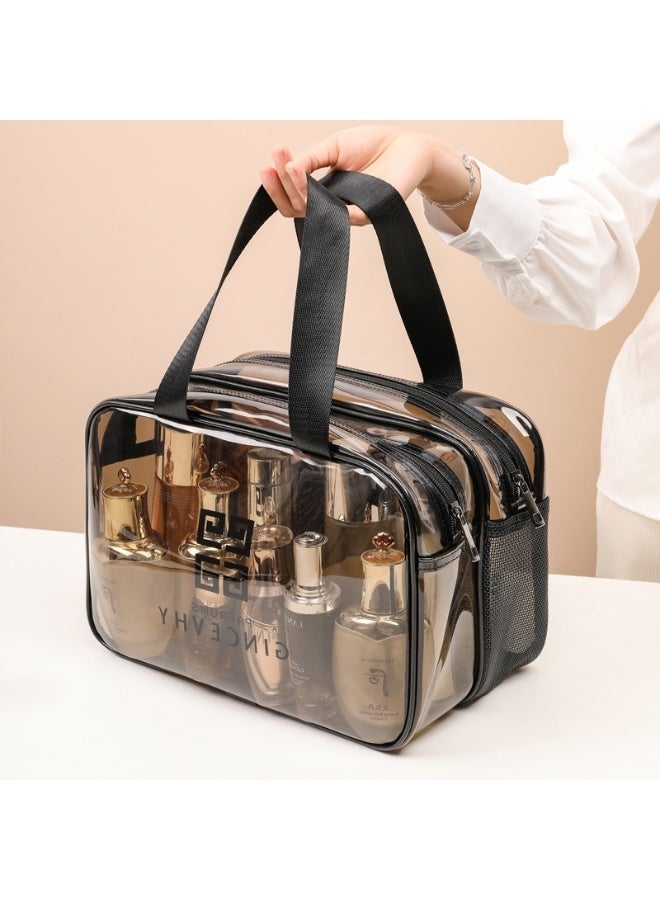 Double-layer thickened transparent PVC makeup bag with wet and dry separation, waterproof for swimming, large-capacity fitness and toiletry storage - Image 1