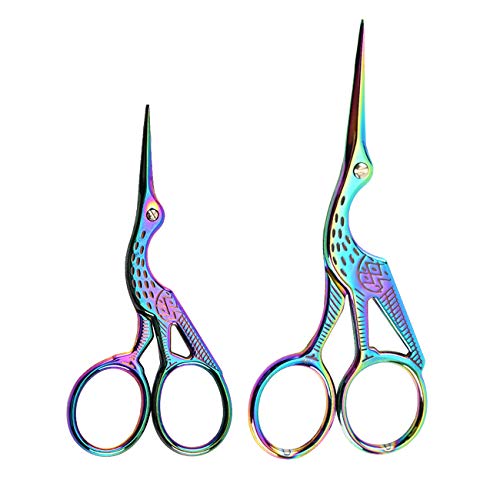 Acronde 2PCS Vintage Stork Shape Sewing Scissors Stainless Steel Tailor Scissors Sharp Sewing Shears for Embroidery, Craft, Art Work & Everyday Use (Colorful) - Image 1