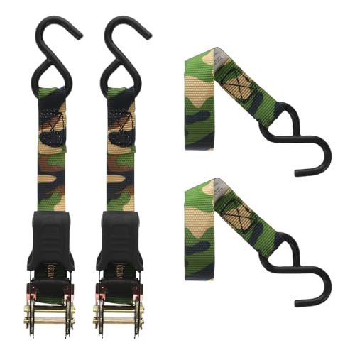 HME Durable Reliable Versatile Weather-Resistant Camouflage Ratchet 1500 lb Capacity 1' x 8' Tie-Down Straps - 4 Pack - Image 2