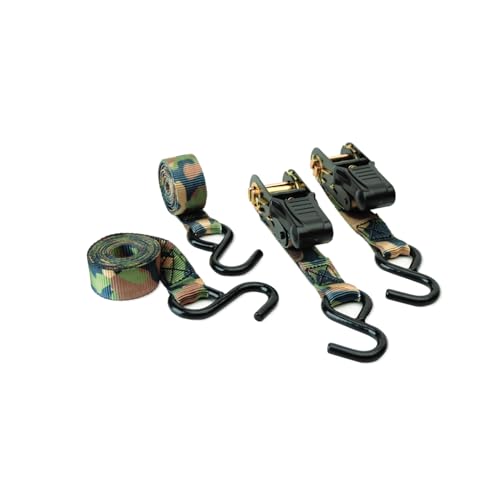 HME Durable Reliable Versatile Weather-Resistant Camouflage Ratchet 1500 lb Capacity 1' x 8' Tie-Down Straps - 4 Pack - Image 1