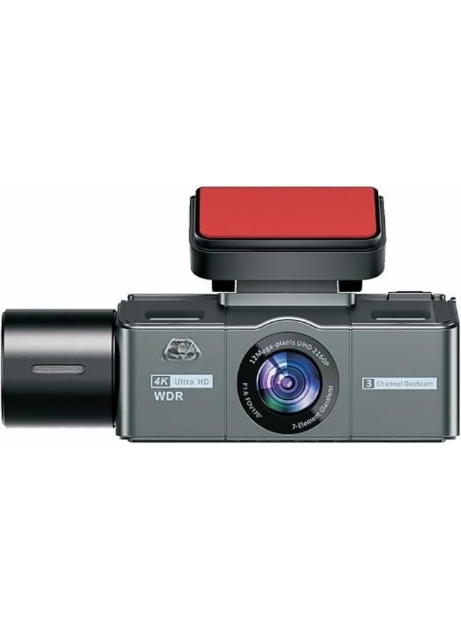 كاميرا سيارة داش كام ثلاثية العدسات بدقة 4K Ultra HD مع شاشة IPS مقاس 2.9 بوصة وواي فاي ومراقبة الركن والتحكم عبر التطبيق - Image 1